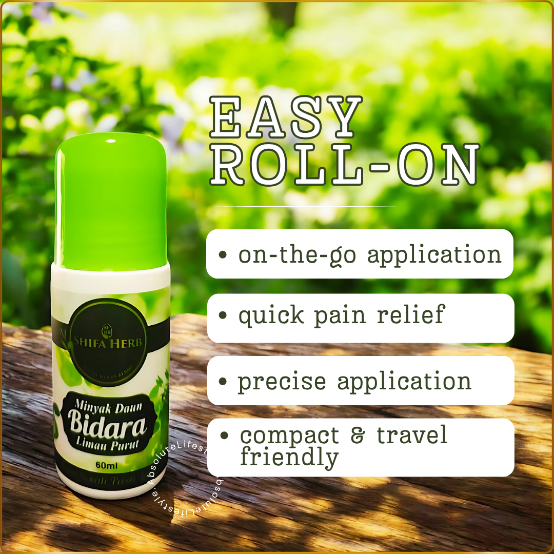 Bidara Leaves and Kaffir Lime Massage Oil Roll-On bottle, 60ml — natural massage oil with citrus freshness for stress relief, muscle comfort, and body rejuvenation