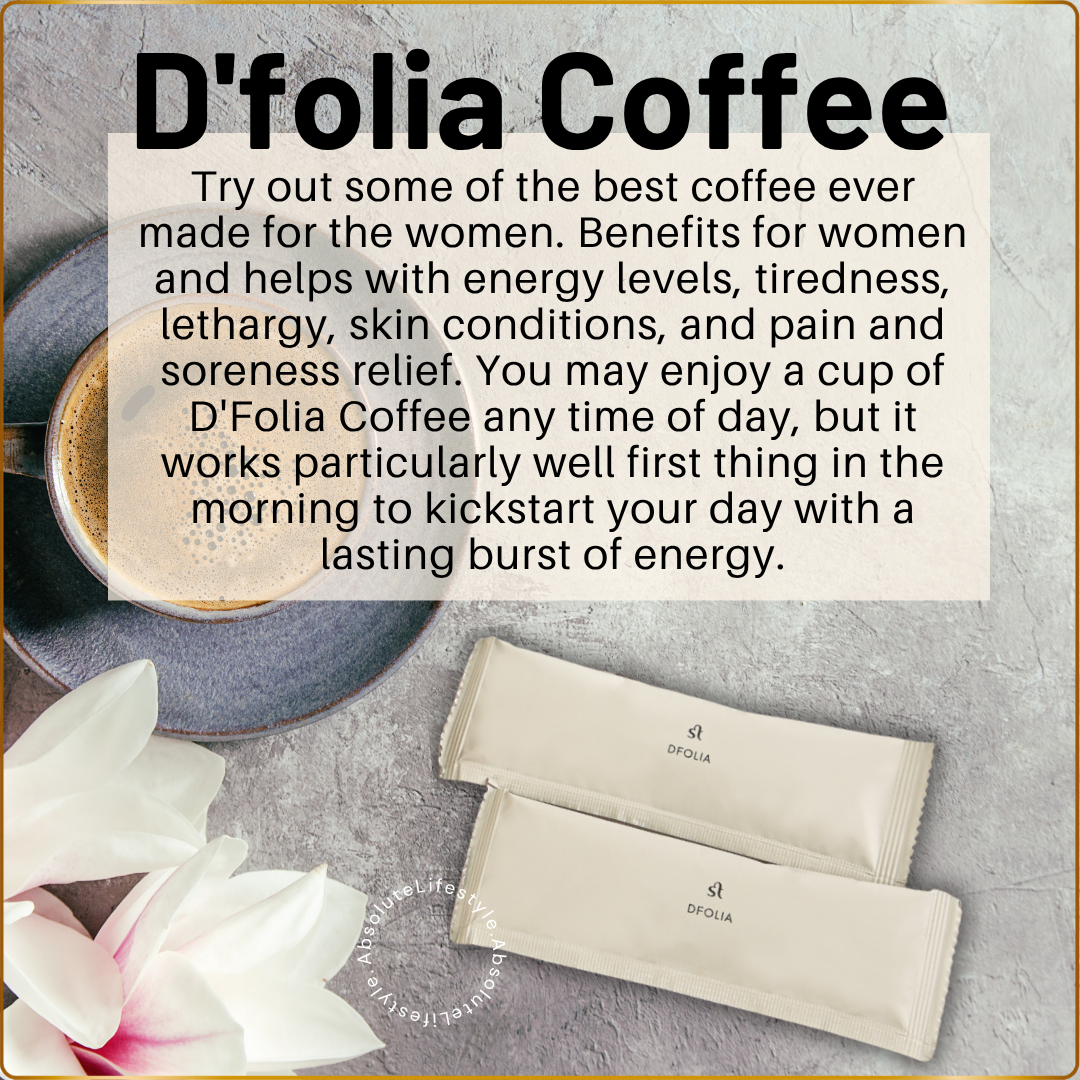 D'Folia Coffee box with 15 individual 20g instant coffee sachets for daily women's vitality