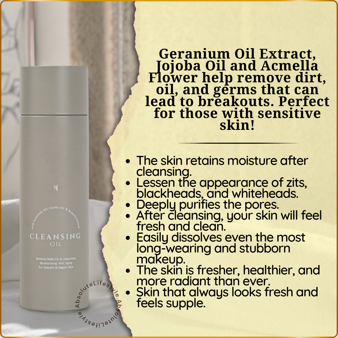 lightweight botanical cleansing oil that removes makeup, tightens skin, and reduces wrinkles with geranium and jojoba oil