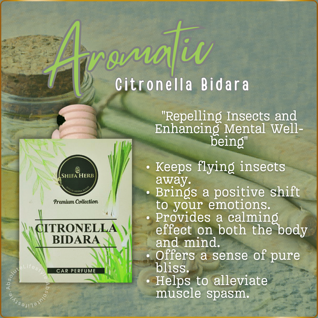 Citronella Bidara car perfume with uplifting herbal freshness that neutralises odours and purifies in-car air