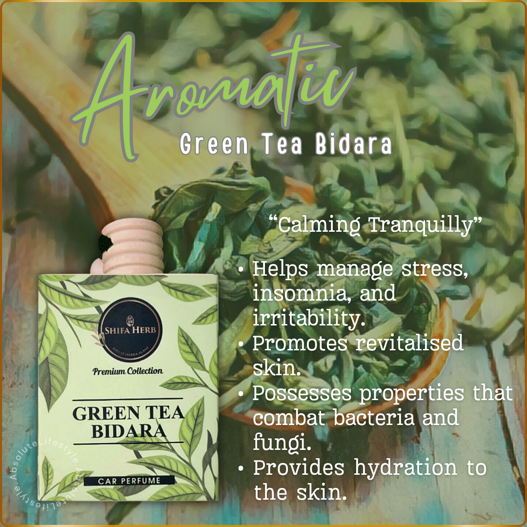 Green Tea Bidara car perfume with calming botanical green tea fragrance for a fresh and soothing driving experience