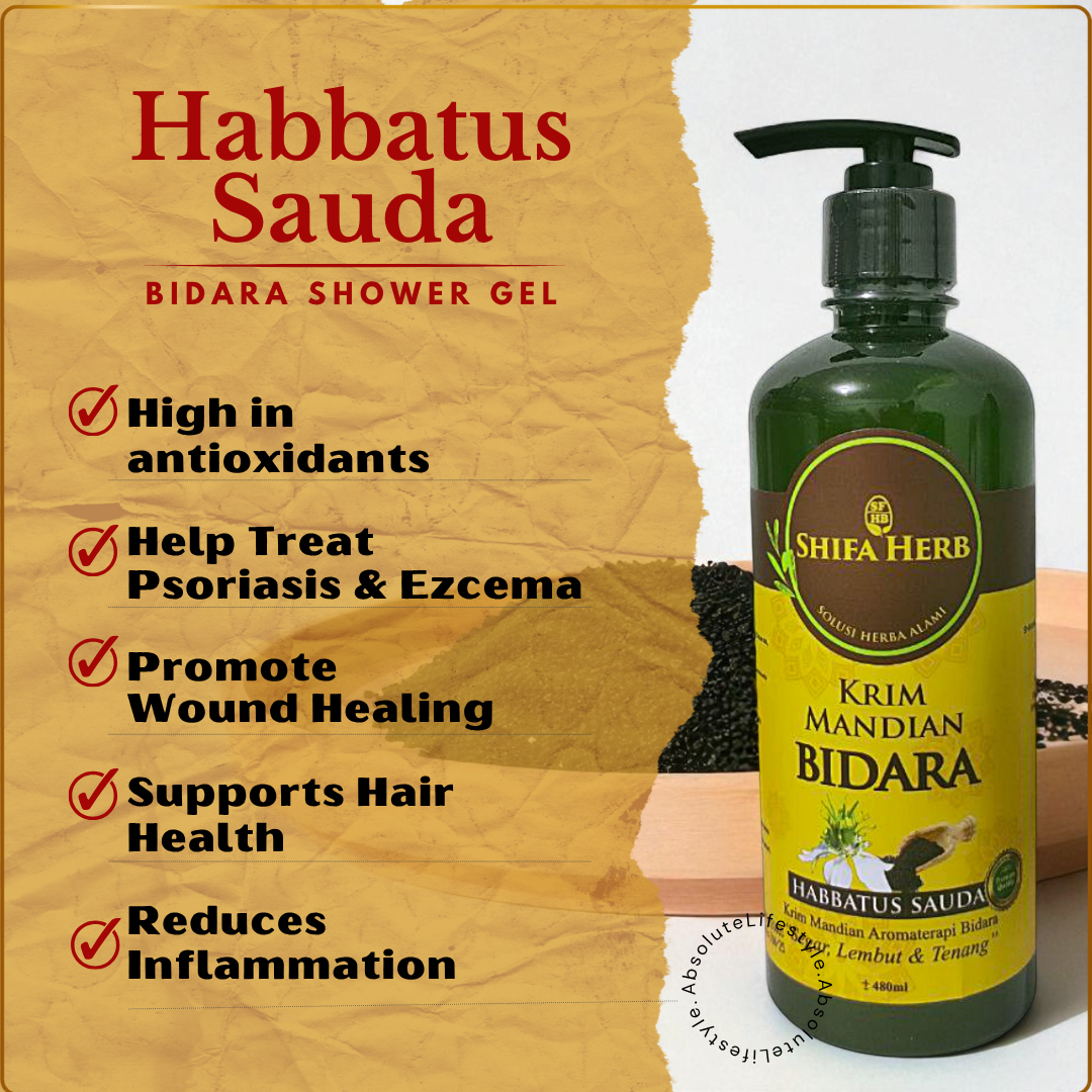 hifa Herb Bidara Bath Cream Habbatus Sauda 480ml – Halal herbal body wash with anti-inflammatory and antioxidant properties