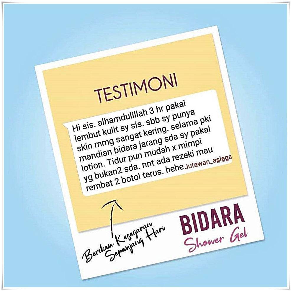 5-star customer review for Bidara shower gel showing skin improvement results